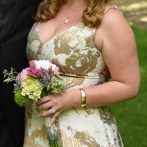 Aidan Mattox Cream Gold V-Neck A-Line Dress - Picture 4 of 4